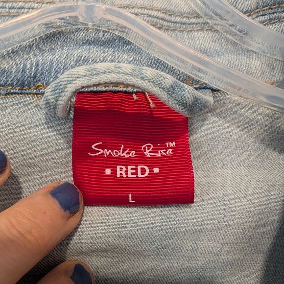 Smoke Rise Cropped Denim Jean Short Bungee Jacket Stretch Blue Size L Streetwear - Picture 7 of 11